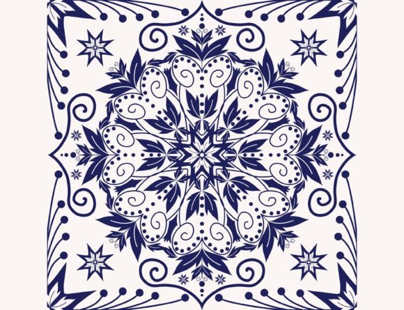 Download Ethnic Floral Drawing Blue-White Pattern - White Collection