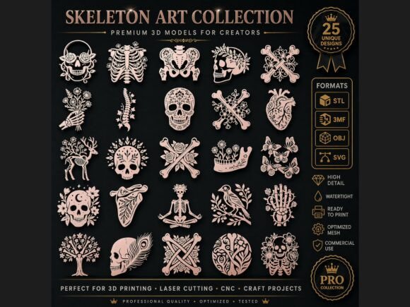 Download 25 Skeleton Art CNC SVG STL Mega Pack - Cnc svg Collection